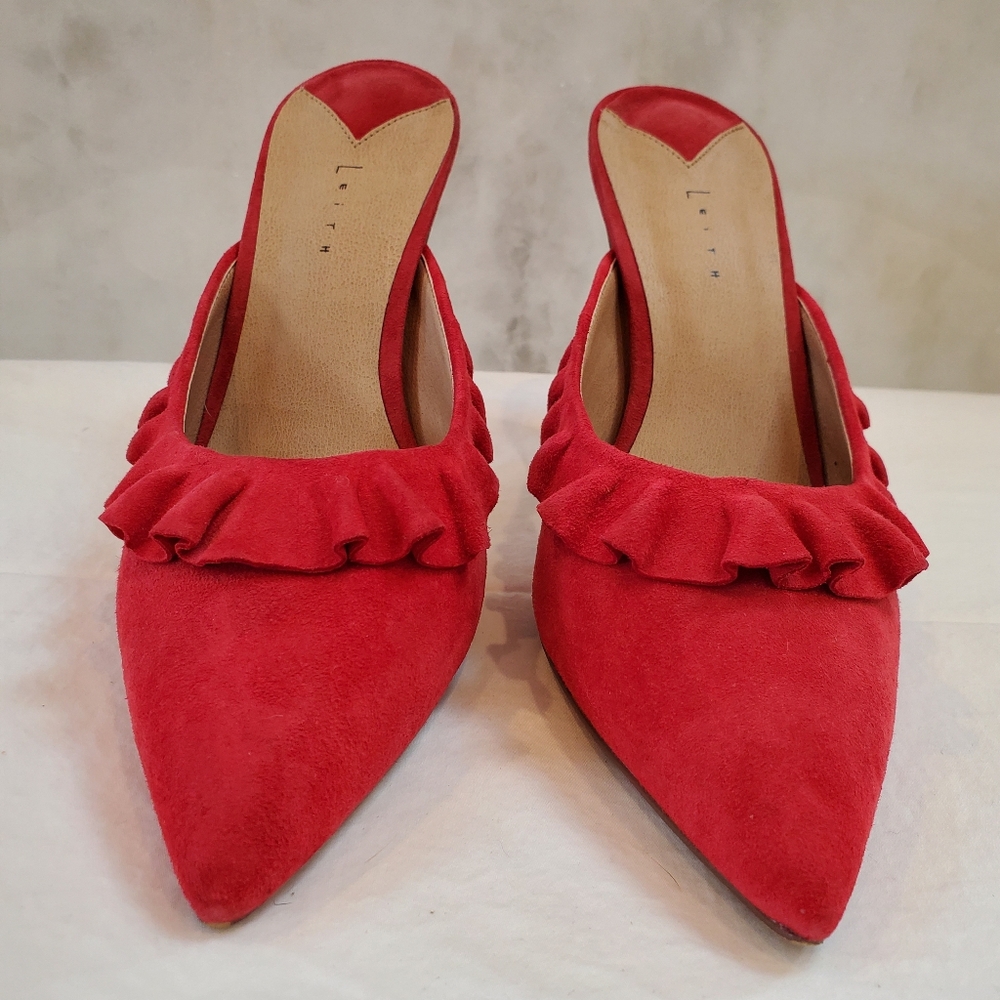 Leith red suede mule with ruffle - Picture 2 of 11
